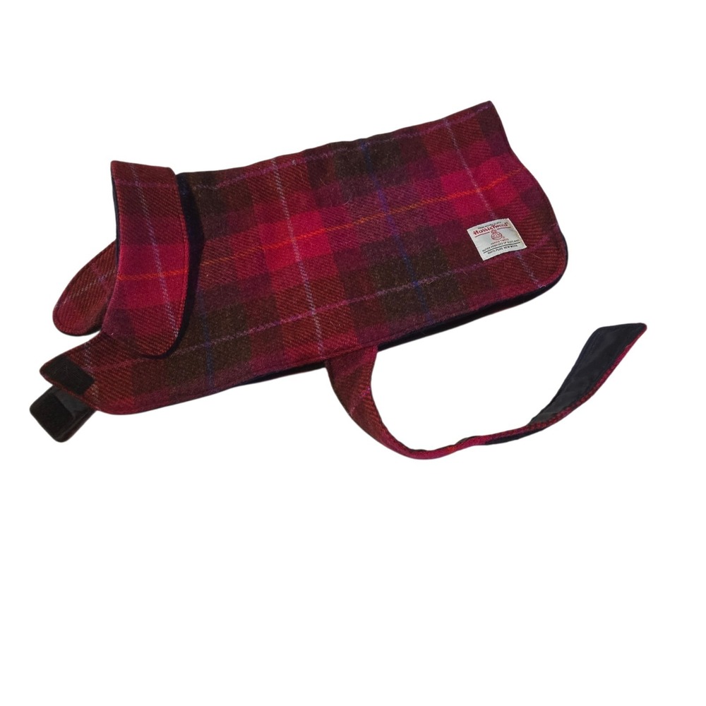Eliz Scott Harris Tweed‎ Dog Coat Plaid Size 4 LG Magenta Deep Pink Red Scotland